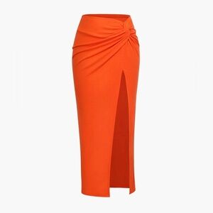 NWT Micas Knot Side Slit Knit Midi Skirt, Ribbed, Orange, Medium (D29)​​​